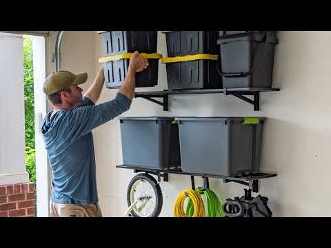 ideas for garage organization with wall mounted shelves