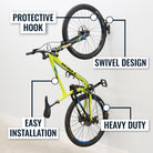 protective hook, swivel design, easy installation, heavy duty bike organizer